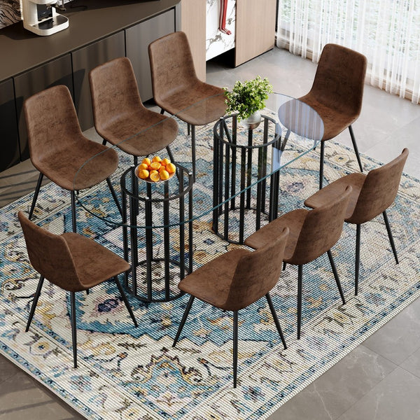 English Elm Table and Chair Set Oval Tempered Glass Seats 8 Light Luxury Dining Room W1151S04753