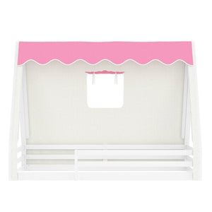 English Elm Twin Montessori Floor Bed Solid Pine Teepee Frame with Guardrails and Canopy Light W1580P369465