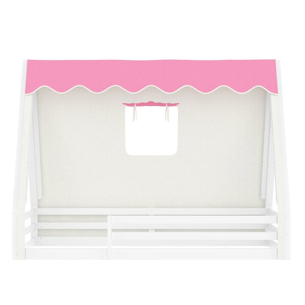 English Elm Twin Montessori Floor Bed Solid Pine Teepee Frame with Guardrails and Canopy Light W1580P369465