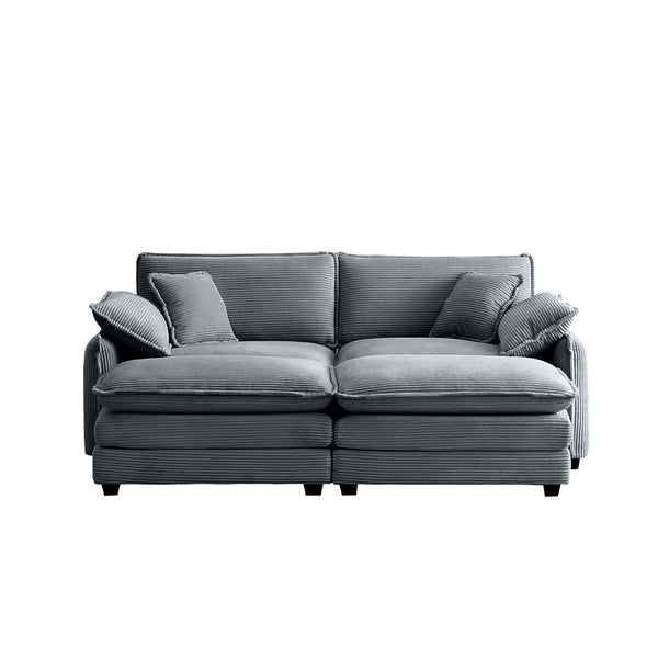 English Elm Two-Seater Theater Sofa In Grey Corduroy With Ottoman – Chic, Space-Saving Comfort For Small Spaces W714S00751-GIGA