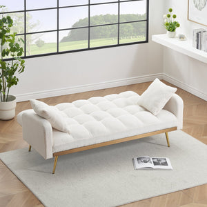 English Elm 69 Convertible Sofa Bed for Small Spaces 69-Inch Fabric Futon with Solid Wood Frame, Comfort Seat Beige W3356P298519