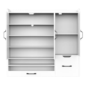 English Elm Multi-functional Shoe Cabinet with Adjustable Shelves, Stool & Retractable Toe-Kick Drawer, White Storage Organizer with Sturdy Top for Entryway and Hallway W3383P361254