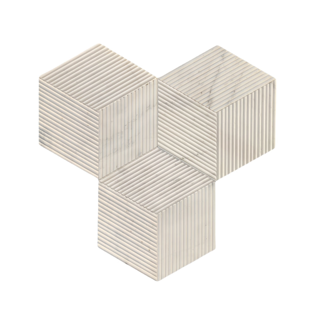 English Elm Hexagon Snow Mountain White Marble Tiles - Textured, 3D Fluted Design For Elegant Bathroom Walls W1696P262342