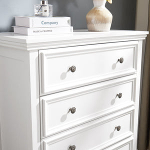 English Elm Modern 5 Drawers Dresser with Smooth Glide Drawers, Stylish Metal Handles & Unique Stable Feet Organizer for Bedroom and Living Room Storage (45.87"L x 20.08"W x 11.03"H) White W2275P149803