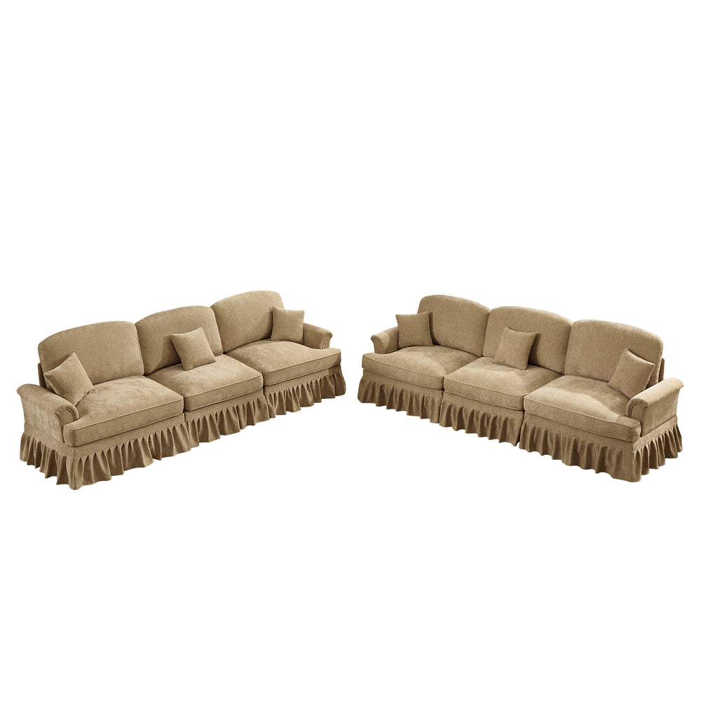 English Elm Classic Chenille Sleeper Sofa With Flared Arms, Ruffled Skirts & Modular Ottomans For Versatile Comfort W3041S00248