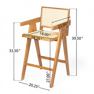 English Elm Christopher Knight Home® - 27'', Modern minimalist bar stool set of 2 with cane PE rattan seats, solid rubberwood frame, durable craft finish Natural N780P237929N