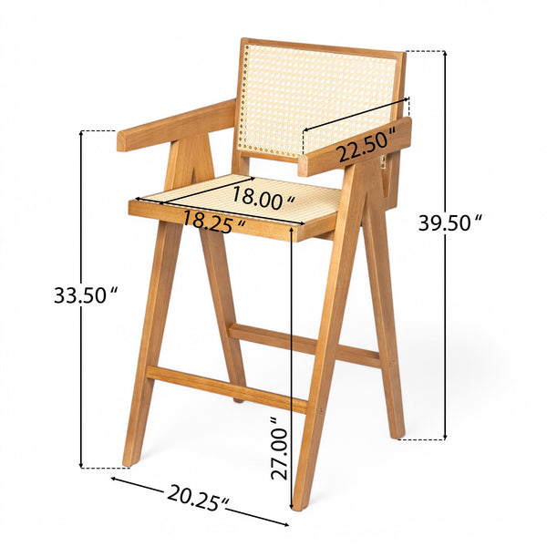 English Elm Christopher Knight Home® - 27'', Modern minimalist bar stool set of 2 with cane PE rattan seats, solid rubberwood frame, durable craft finish Natural N780P237929N