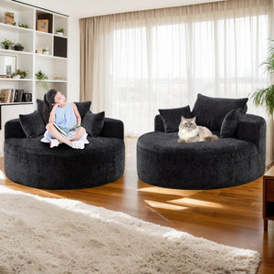 English Elm 55''L Chenille sponge single sofa sleeper chair — no assembly, ultra-soft chenille, plush backrest pillow comfort for living room relaxation Black W834P221028