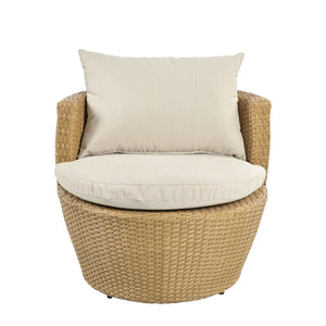 English Elm Christopher Knight Home® - KONO 3PC Outdoor Boho Faux Wicker Chat Set with Tempered Glass Table, Beige Cushions, Durable Elegance N775P245731B