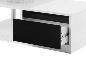 English Elm Buck Modern Buck II White Black High-Gloss Coffee Table with Swivel Top, Stainless Steel Storage B2726P292575