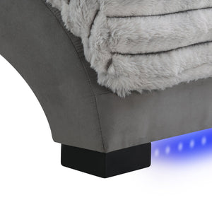 English Elm DENISE Grey Nickel Accent Chaise with USB Port, Plush Fabric Upholstery, Padded Seat & LED Lighting B201P291909