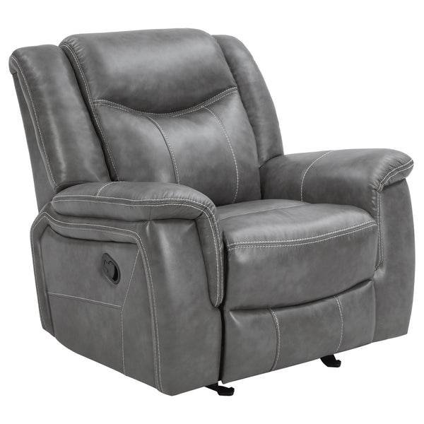 English Elm Encino Light Grey Upholstered Glider Recliner with Padded Arms, Leatherette Comfort & Modern Elegance B062P331086