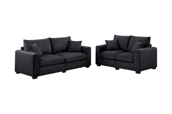 English Elm Contemporary Corduroy Sofa and Loveseat Set with Square Arms for Living Room B011S02223