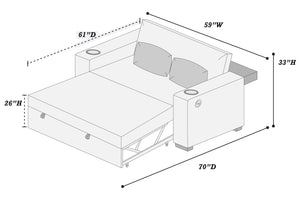 English Elm Beige Convertible Corduroy 2-Seat Sleeper Sofa with Cup Holders, USB Ports & Throw Pillows — Cozy B011S01585