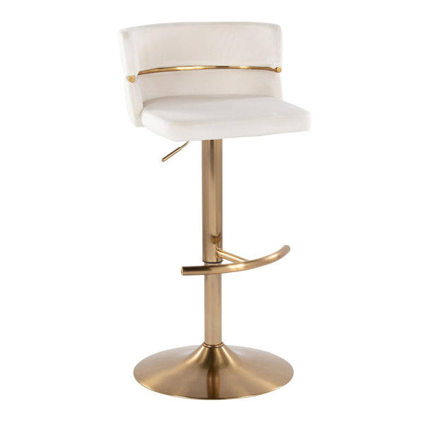 English Elm Cinch Glam Art Deco Adjustable Swivel Barstool by LumiSource with Velvet Upholstery & Gold Base (Set of 2) Cream B202S00767