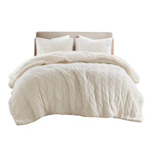 English Elm 2 Pieces Twin Waffle Knit Chenille Comforter Set with Plush Sherpa Reversible Cozy Bedding Ensemble Ivory 20.47 L x 11.42 W x 9.84 H B035P381299