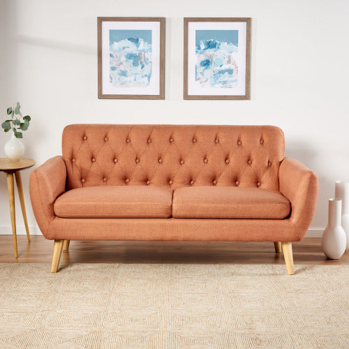 English Elm Christopher Knight Home® - Love mid-century two-seater loveseat with button-tufting, rolled arms, plush fabric and tapered legs Burnt Orange N771P202668C