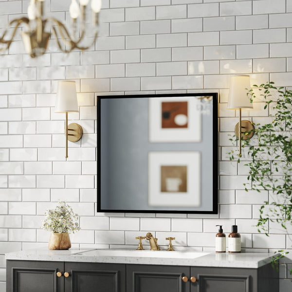 English Elm 80cm Round Float Glass Wall Mirror Polished Edge Vanity Bathroom Hallway Decor Black W3151P265956