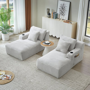 English Elm Compressible Corduroy Sleeper Loveseat with Cupholders Ready in 72 Hours No Assembly Light Grey W2339P411861