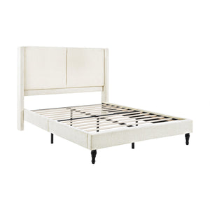 English Elm Queen Plush Upholstered Bed Frame with 55.5" High Headboard, Bouclé Style, 12-Slat Support, 1000lb Capacity Beige 64.96 L x 31.5 W x 8.07 H W1716P335674