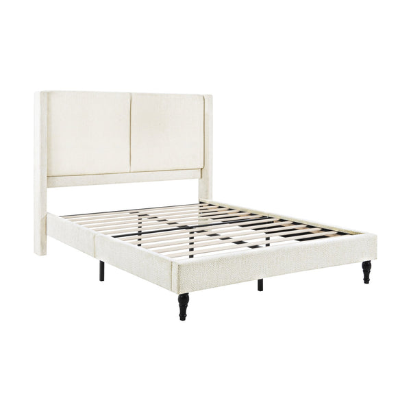 English Elm Queen Plush Upholstered Bed Frame with 55.5" High Headboard, Bouclé Style, 12-Slat Support, 1000lb Capacity Beige 64.96 L x 31.5 W x 8.07 H W1716P335674