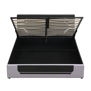 English Elm Modern Cyberpunk Queen Platform Bed Hydraulic Storage Pu Upholstered Gaming Frame Black+ Gray SF000205AAE