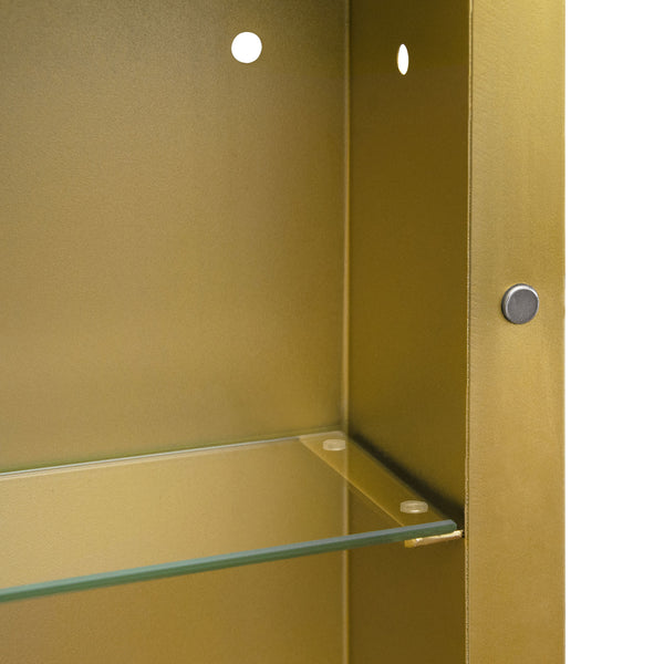 English Elm Oval LED Medicine Cabinet Mirror with Golden Frame, Wall-Mounted, Magnetic Accessories & 2 Glass Shelves W688P210779