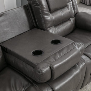English Elm 3 Seater Home Theater Recliner with Dual Cup Holders PU Leather Comfort, Manual Infinite Recline, 350lb Capacity Grey WF323620AAE