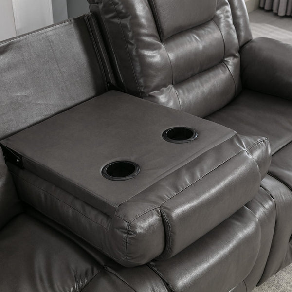 English Elm 3 Seater Home Theater Recliner with Dual Cup Holders PU Leather Comfort, Manual Infinite Recline, 350lb Capacity Grey WF323620AAE