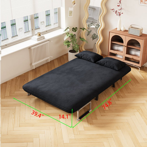 English Elm 39″ Convertible Chair Bed with Adjustable Backrest & Pillow, Steel-Frame Sleeper Chair for Small Spaces Comfortable Multifunctional Lounge Sofa Black W1767P192815