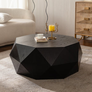 English Elm 38"Three-dimensional Embossed Retro Coffee Table Black Top, Antique American Style, Durable Craftsmanship (96) W757134932