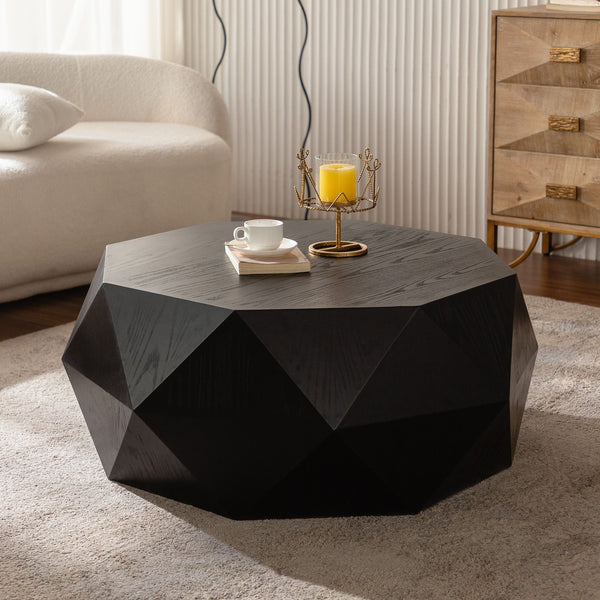 English Elm 38"Three-dimensional Embossed Retro Coffee Table Black Top, Antique American Style, Durable Craftsmanship (96) W757134932