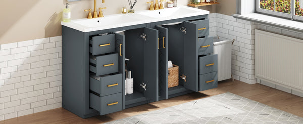 English Elm 60'' Bathroom Vanity Set With Ceramic Sink - Stylish Solid Wood Frame, Soft-Closing Drawers & Doors N710SS00001C
