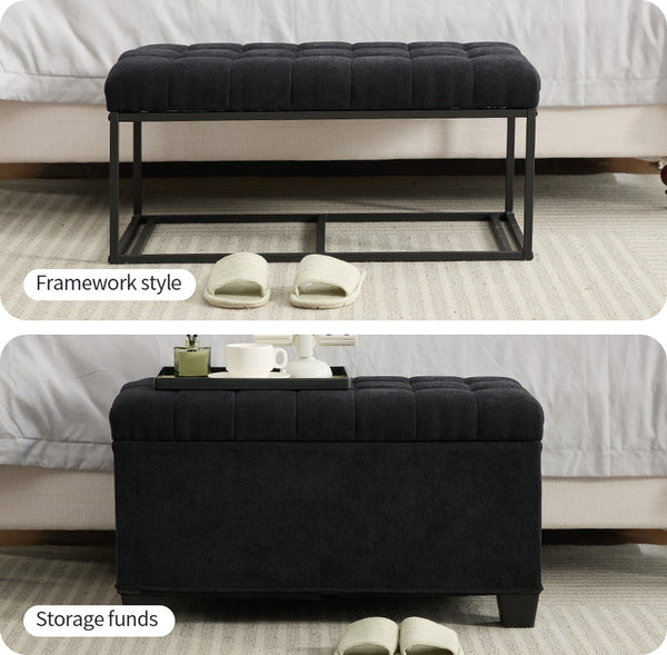 English Elm Storage Ottoman Bench with Legs and Linen-Look Fabric, 2" Foam Seat, Sturdy 660 lb Load Capacity, Versatile Seating and Hidden Storage for Entryway, Bedroom, Living Room Black W2725P220187