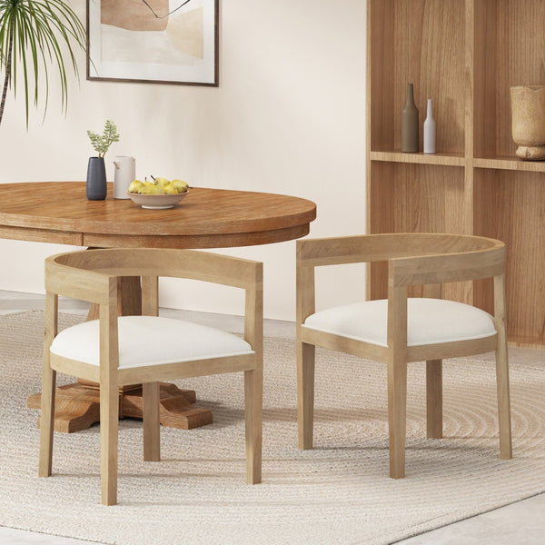 English Elm Dining Arm Chairs Set of 2 Upholstered Tub Style Rubberwood Mid-century Modern Seating N771P388967M