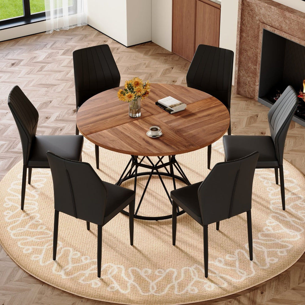 English Elm Table Set 42 Inch Round Wood Grain Top with Clear Acrylic Chairs for Modern Dining W1151S04856