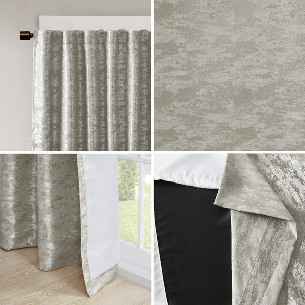 English Elm Jacquard SunSmart Cassius Total Blackout Curtain Panel with Marble Sheen, Noise-Reducing, Energy-Saving Privacy Grey+Silver 3.05 L x 10.63 W x 9.84 H B03599814