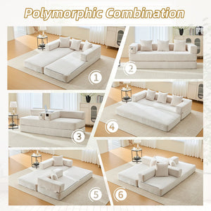 English Elm UNITED Folding Sofa Bed with Removable Cover Zipper, Chenille Memory Foam Sleeper for Small Spaces Beige W1568P293803