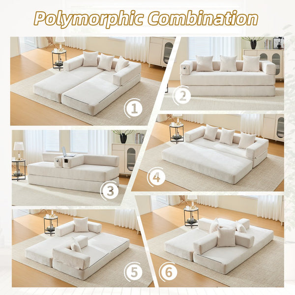 English Elm UNITED Folding Sofa Bed with Removable Cover Zipper, Chenille Memory Foam Sleeper for Small Spaces Beige W1568P293803