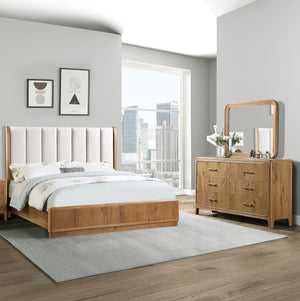 English Elm 1pc Five-Drawer Wood Chest 38"W x 18"D x 52"H – Elegant Bedroom Storage with Metal Hardware and Smooth Finish Natural Wood+Brown 41 L x 21 W x 42 H B2741P346381