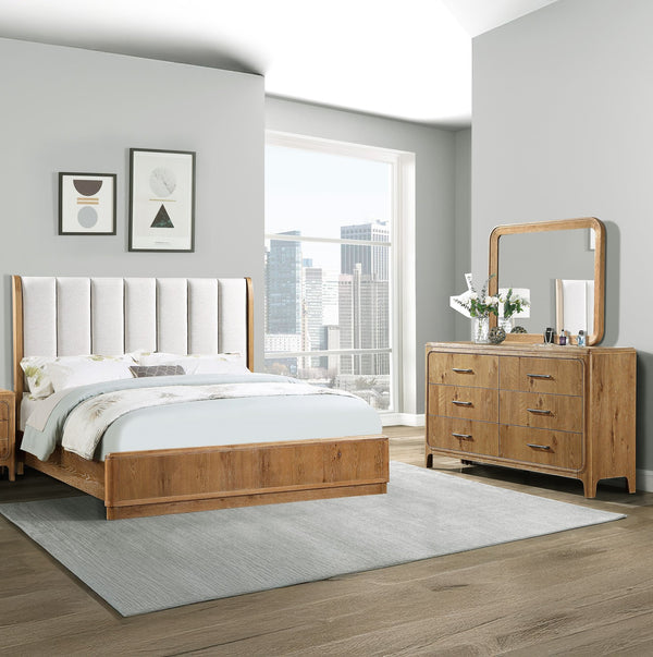 English Elm 1pc Five-Drawer Wood Chest 38"W x 18"D x 52"H – Elegant Bedroom Storage with Metal Hardware and Smooth Finish Natural Wood+Brown 41 L x 21 W x 42 H B2741P346381