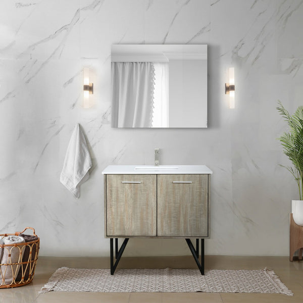 English Elm Rustic Acacia Bath Vanity 36 in w/ Cultured Marble Top, Soft-Close Doors, Mirror & Spacious Storage B2731S01511