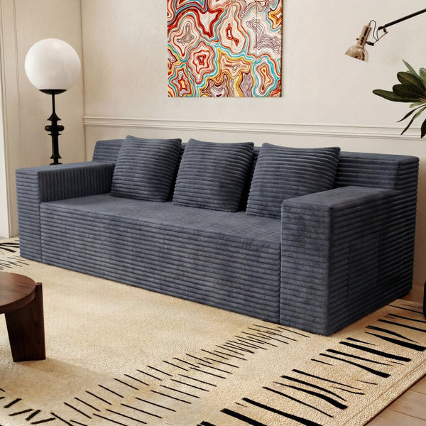 English Elm 71" Corduroy Modular Loveseat Deep Sink Cushions Two Seat Sofa for Apartments Dark Grey W5571P465274