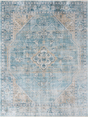 Unique Loom Newport Ochre Machine Made Border Rug Blue, Light Brown/Light Blue 9' 0" x 12' 2"