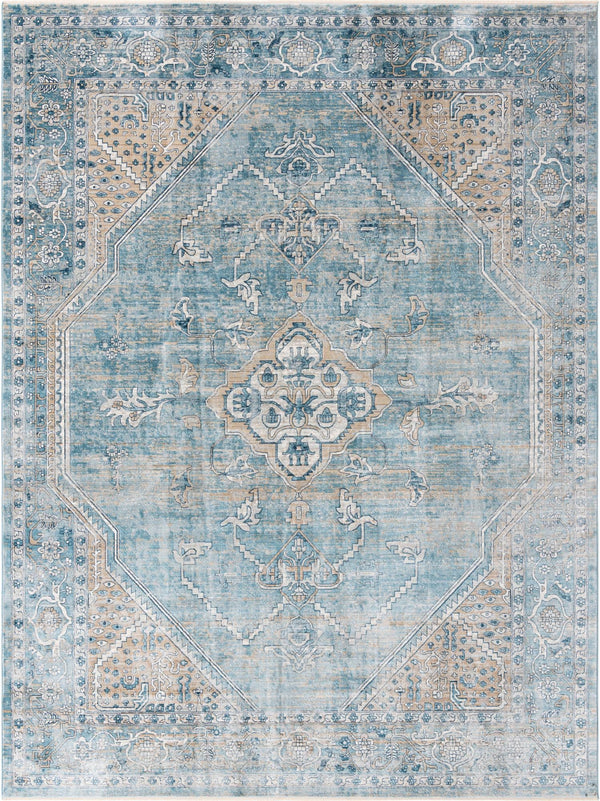 Unique Loom Newport Ochre Machine Made Border Rug Blue, Light Brown/Light Blue 9' 0" x 12' 2"