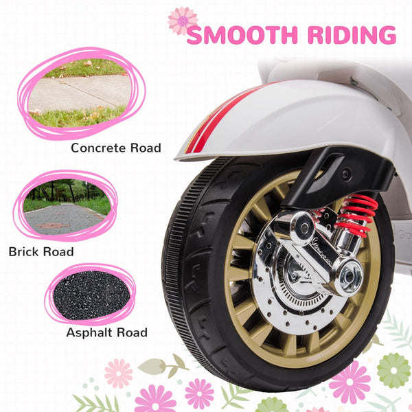 English Elm Qaba Vespa Licensed Retro Ride on Electric Motorbike for Toddlers with Fm Radio White W2225P229330