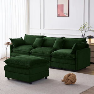 English Elm 105" L-shaped Chenille Sectional with Ottoman Pocket Spring Living Room Sofa Green W1097S00230