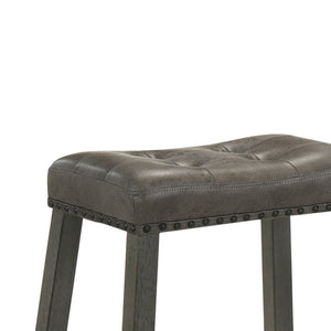 English Elm Set of 2 Rustic Counter Stools with Cushioned Faux Leather Seats, Solid Wood Build, Space-Saving 25" Antique Grey W2537P299000
