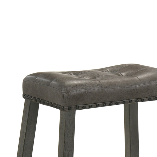 English Elm Set of 2 Rustic Counter Stools with Cushioned Faux Leather Seats, Solid Wood Build, Space-Saving 25" Antique Grey W2537P299000