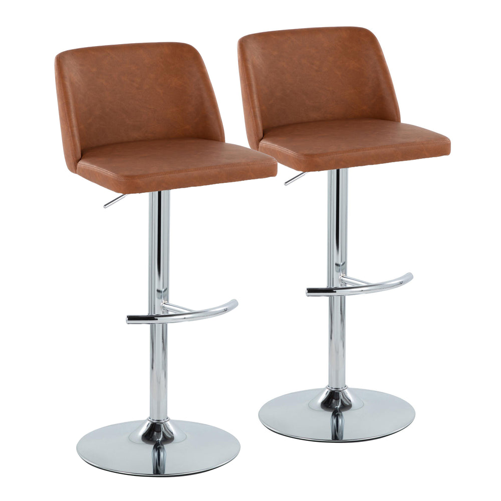 English Elm Toriano Camel Faux Leather Barstools Set of 2 – Adjustable Swivel Seats, Chrome T-Footrest, Modern Comfort B202S01048